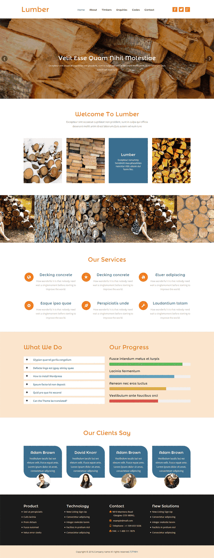 橙色简洁的木材公司网站Wordpress模板（带手机版）效果图