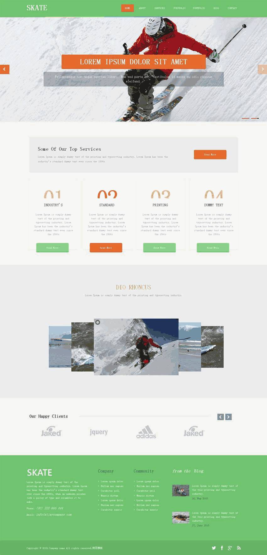绿色的自适应滑雪场网站Wordpress模板（带手机版）效果图