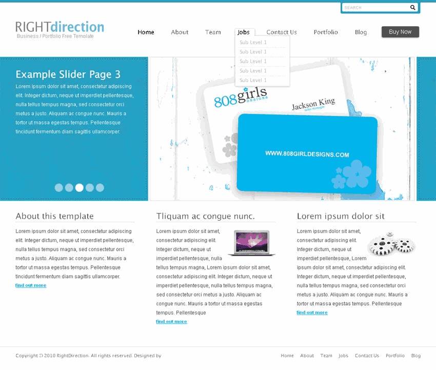 蓝色的名片画册设计公司网站Wordpress模板首页（带手机版）效果图