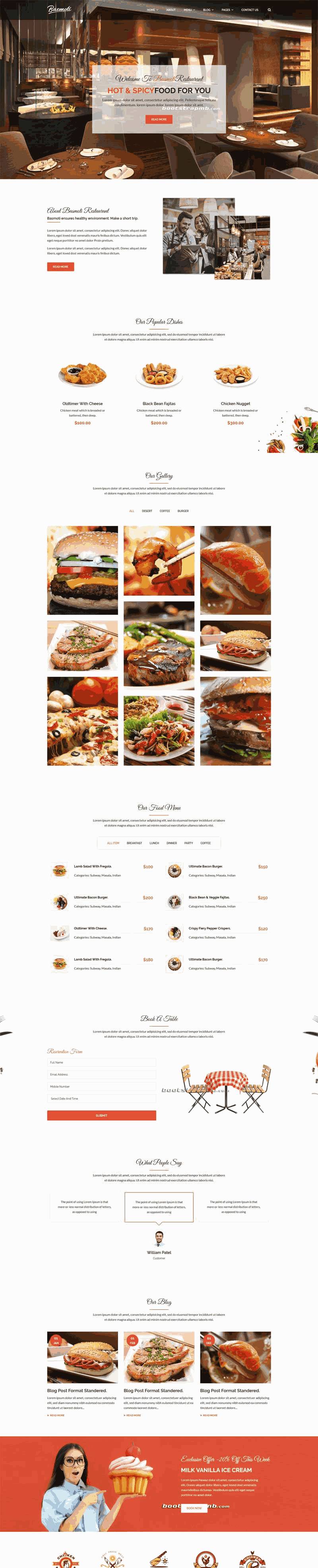 大气的餐饮行业bootstrap响应式网站Wordpress模板（带手机版）效果图