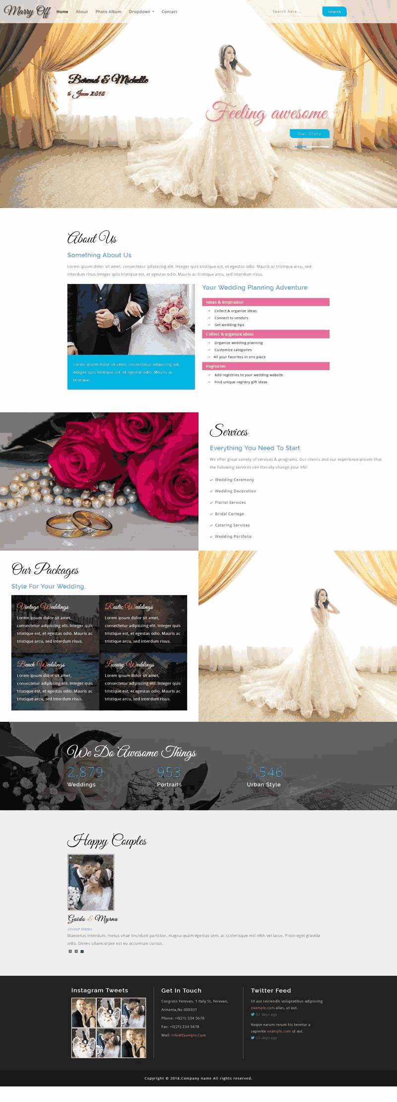 宽屏的婚纱摄影图片展示网站Wordpress模板（带手机版）效果图