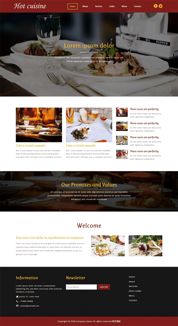 红色宽屏的西餐厅美食网站Wordpress模板（带手机版）效果图