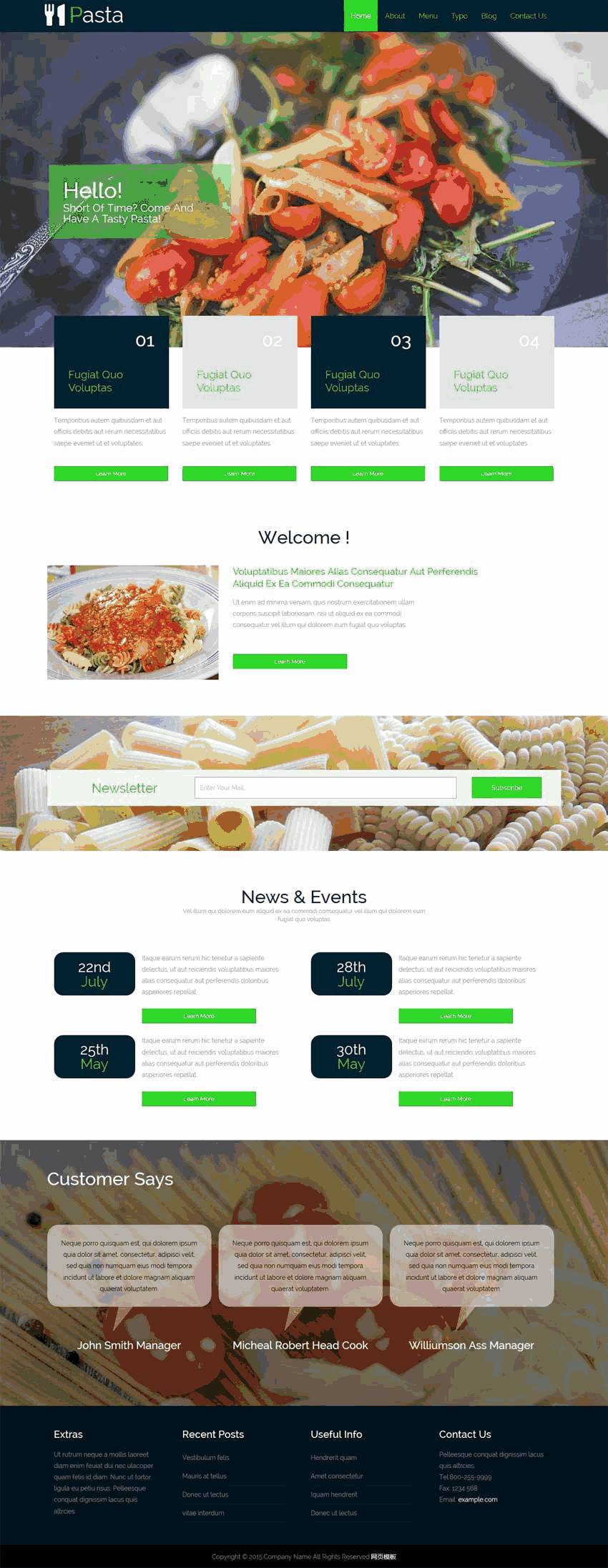 大气的Pasta意大利面餐厅网站Wordpress模板（带手机版）效果图