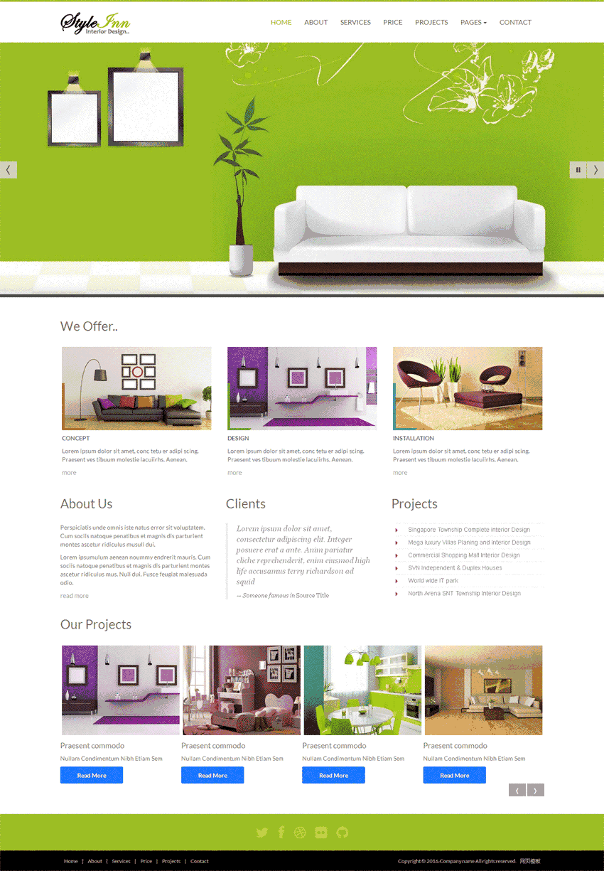 绿色的房屋室内装饰公司WordPress模板（带手机版）效果图