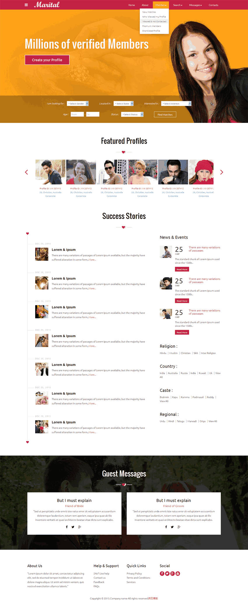 国外红色的交友社交网站Wordpress模板（带手机版）效果图