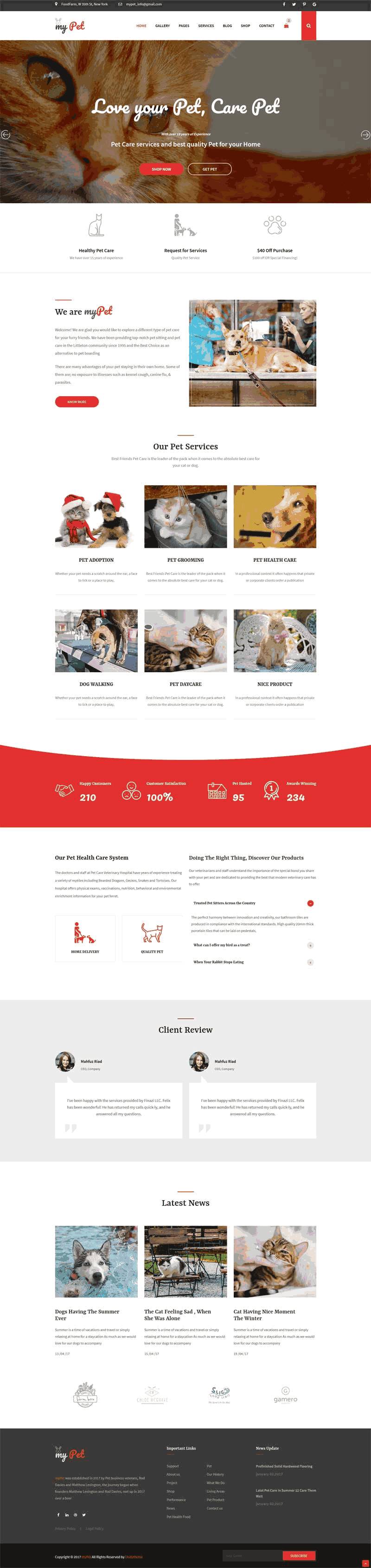 红色大气的宠物兽医网站Wordpress模板（带手机版）效果图