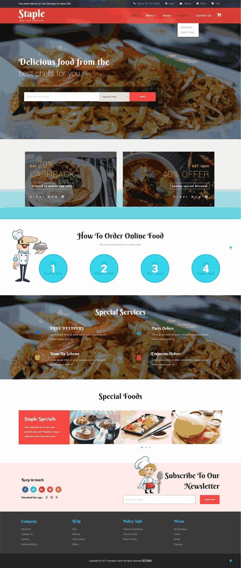 宽屏大气的美食餐厅网站Wordpress模板（带手机版）效果图
