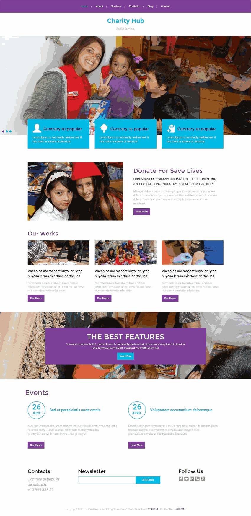 紫色的儿童教育公益网站Wordpress模板（带手机版）效果图