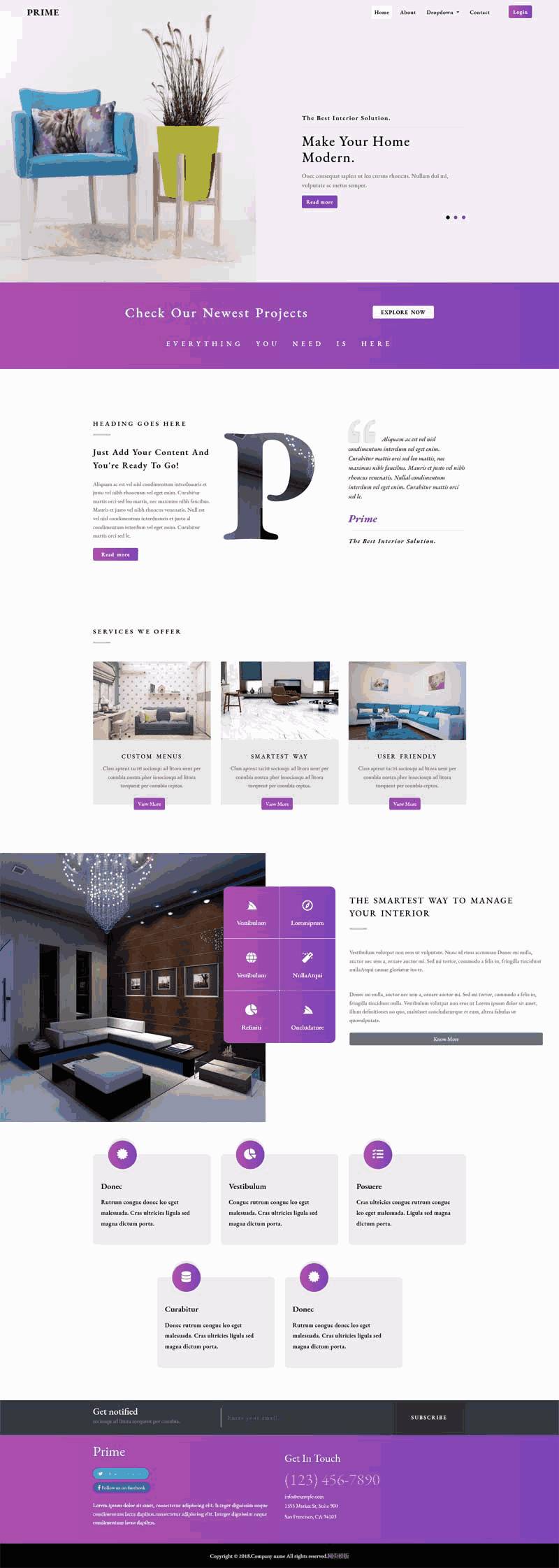 紫色的家居装饰公司网站Wordpress模板（带手机版）效果图