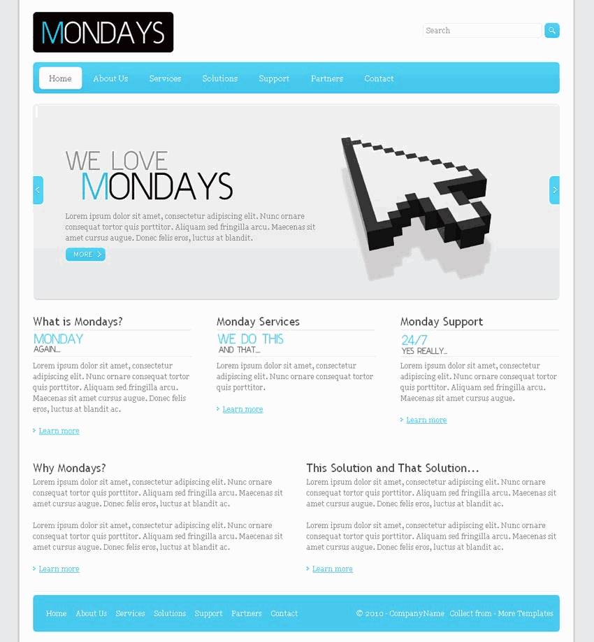 蓝色简洁的科技公司网站Wordpress模板首页（带手机版）效果图