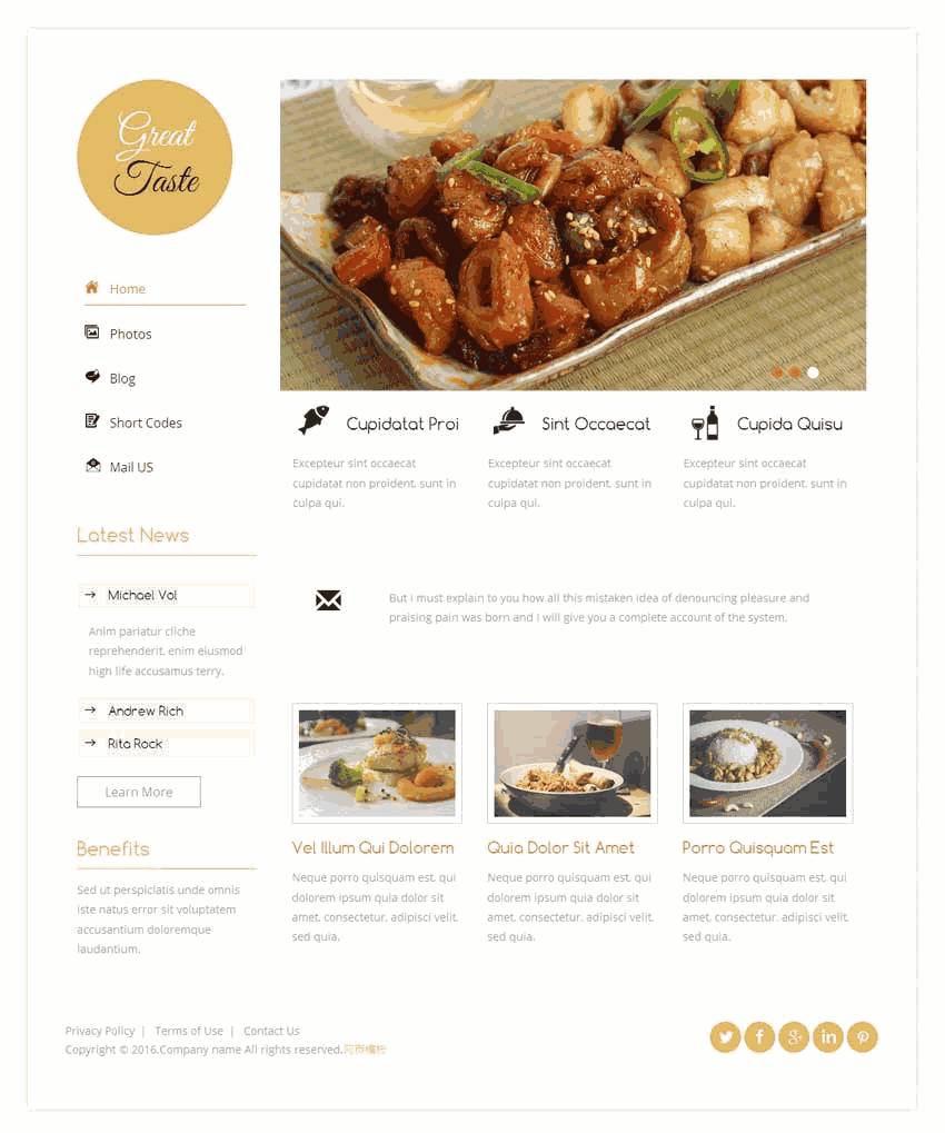 白色简洁的餐饮美食网站WordPress模板（带手机版）效果图