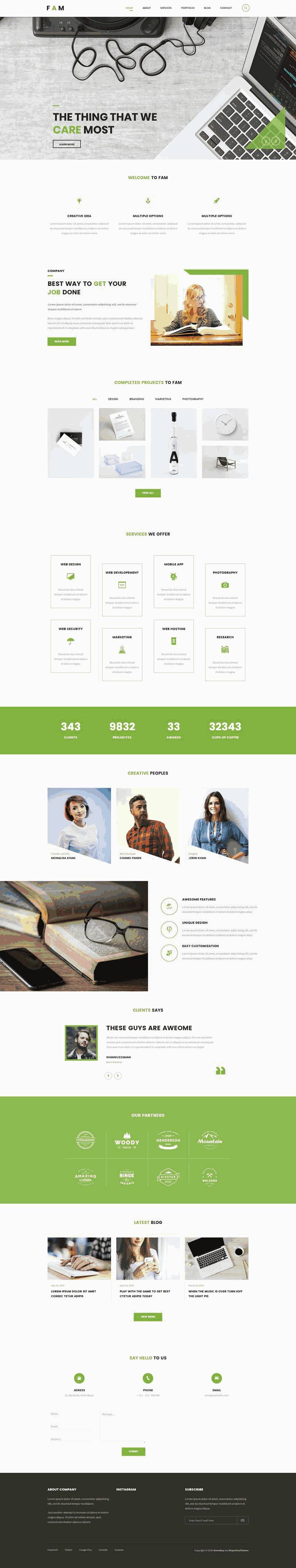 绿色创意的设计公司网站Wordpress模板（带手机版）效果图