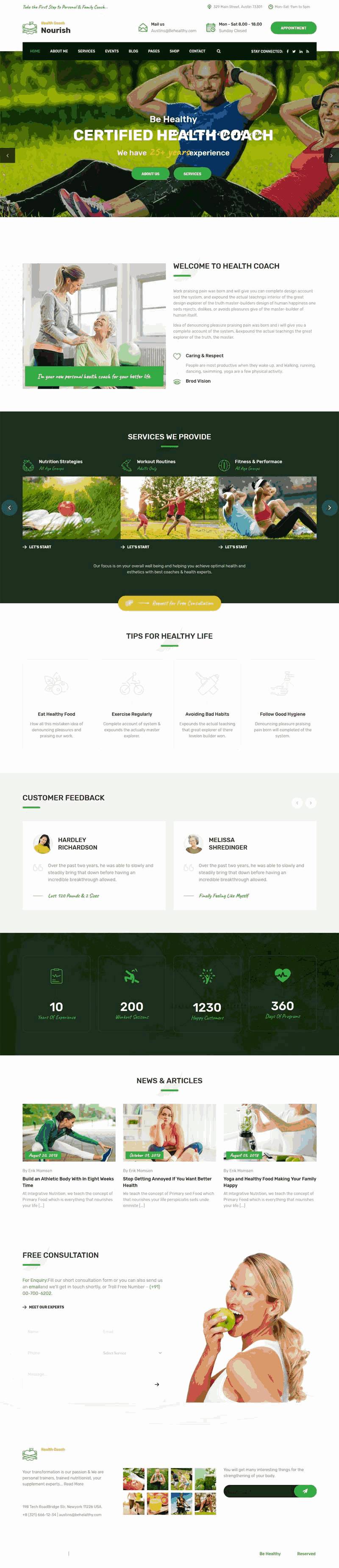 绿色的健康指导生活服务网站Wordpress模板（带手机版）效果图