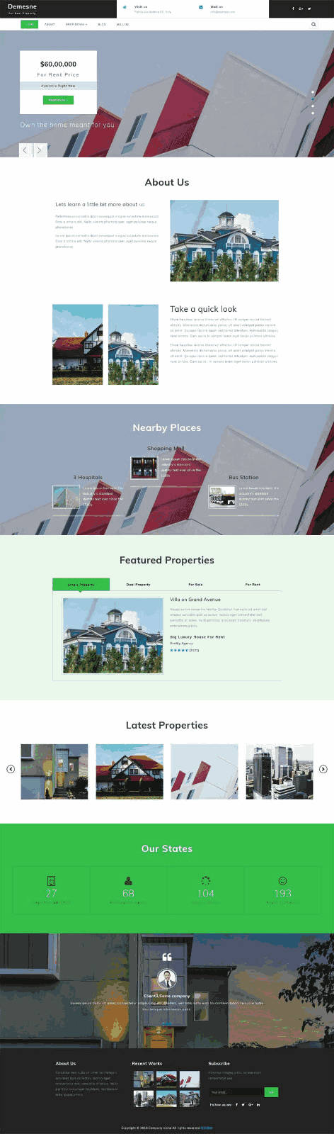 绿色的别墅房子销售公司网站Wordpress模板（带手机版）效果图
