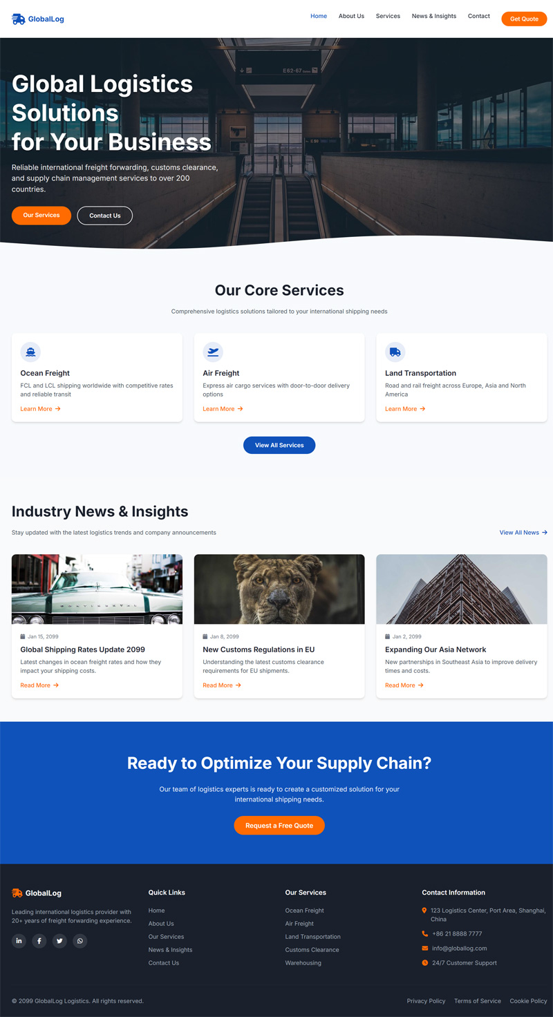 响应式港口物流国际物流外贸网站Wordpress模板截图