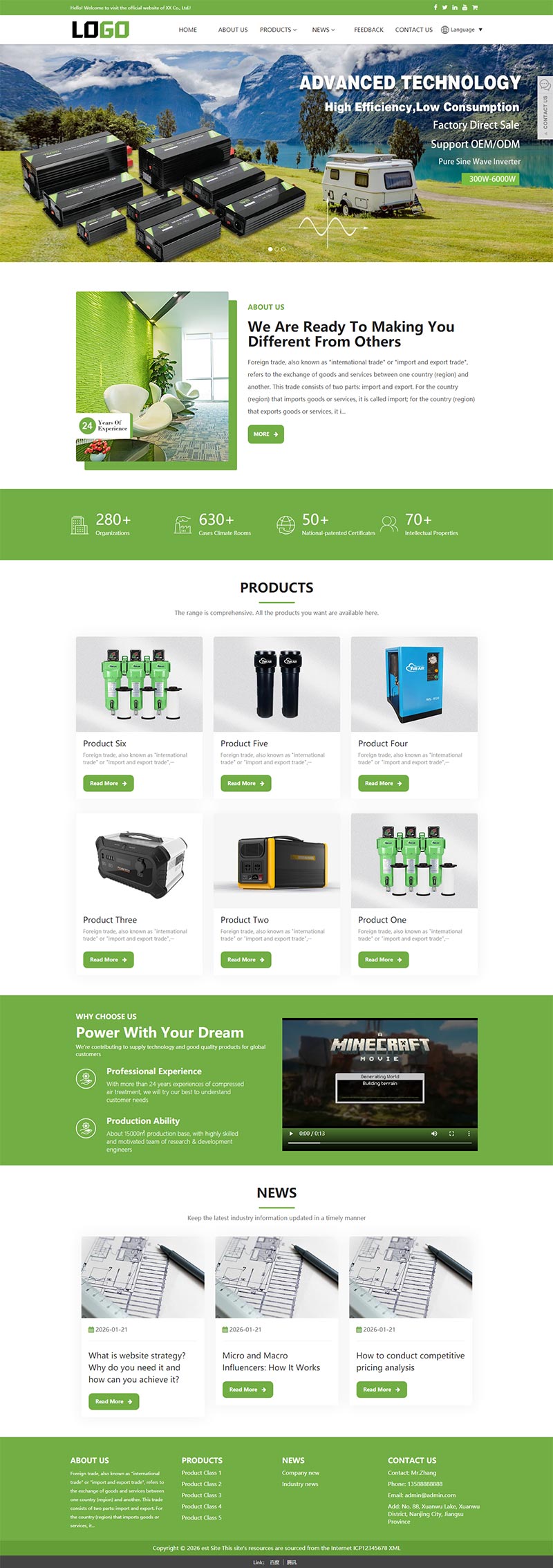 中英文发电机电源设备外贸网站WordPress模板预览图