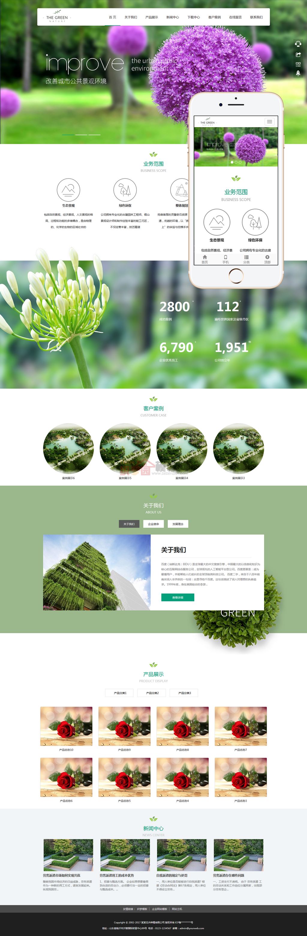 响应式绿色大气园林花卉种植园林景观设计网站Wordpress模板截图